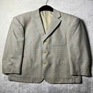 Paul Fredrick Spring Plaid Wool Blazer Men's 40S Cream Tattersall Light Pastel
